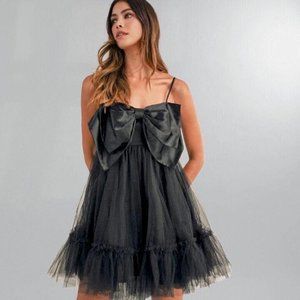 Big Black Bow Babydoll Mini Party Dress